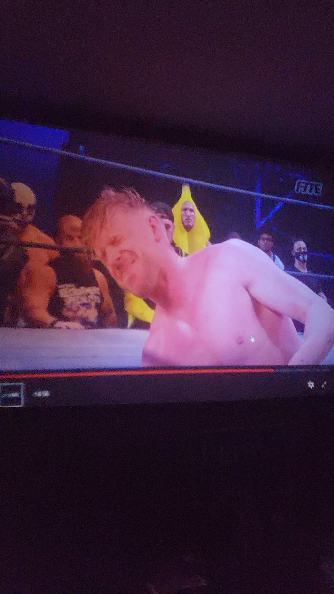 ReapersIntern's tweet photo. @AEWDynamite okay I gotta know who's in this banana suit guys. https://t.co/wELilJqtHl