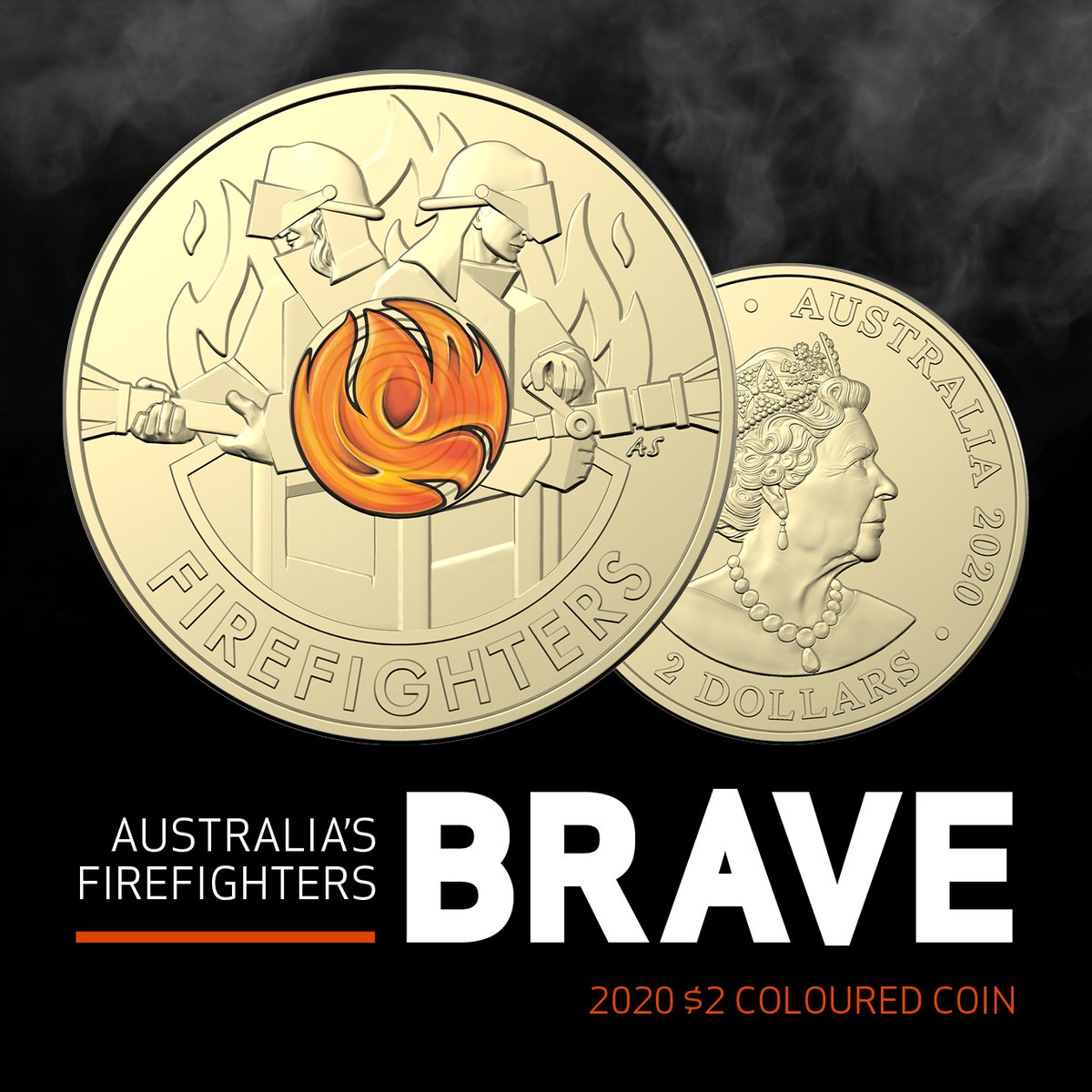 RoyalAustMint's tweet photo. Twelve months on from the devastating bushfires that swept the country, the Royal Australian Mint is honouring the bravery and sacrifice of Australia’s firefighters by releasing a new commemorative coloured $2 coin into circulation. #Brave #Firefighters https://t.co/IiO4Zswp1L