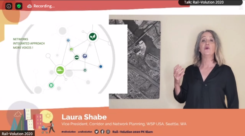 mpactmobility's tweet photo. Laura Shabe @wspusa takes the stage at the PK Slam - Income inequality has a clear spatial dimension. We need new patterns to support building wealth in place.
Don't lead with "feasibility"or you'll get nowhere. Step away from peak demand! #railvolution2020 https://t.co/976ISUgEJH