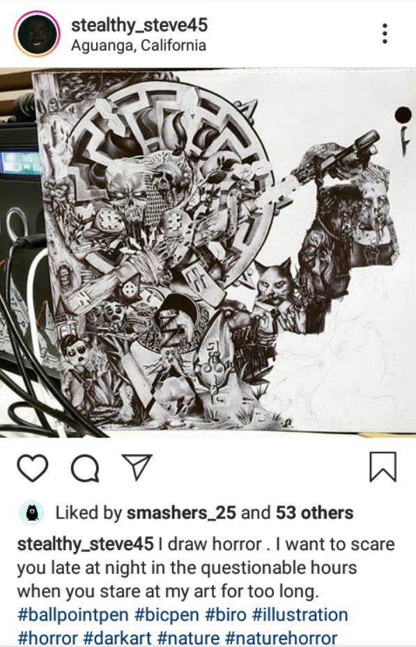 He has also posted much more vile art, such as a piece for the neo-fascist group Patriot Front, a portrait to Hitler (the piece is titled "Esoteric Hilterism") and a homage to white supremacist mass shooters. 4/