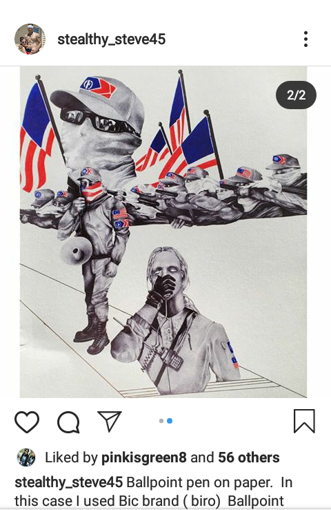 He has also posted much more vile art, such as a piece for the neo-fascist group Patriot Front, a portrait to Hitler (the piece is titled "Esoteric Hilterism") and a homage to white supremacist mass shooters. 4/