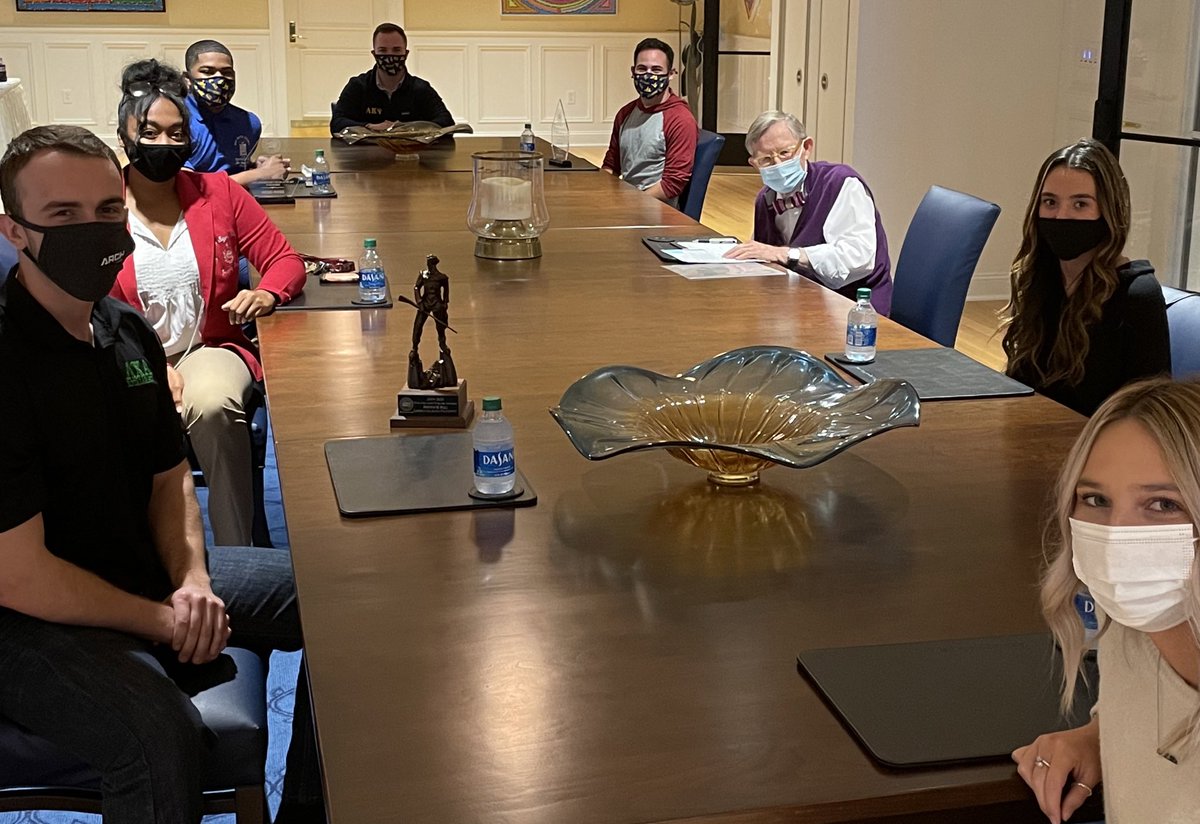 Our <a href="/WVUFraternities/">WVU IFC</a> <a href="/WVUPGC/">WVU Professional Greek Council</a> <a href="/NPHCWVU/">WVU NPHC</a> and <a href="/WVUPanhellenic/">WVU Panhellenic Association</a> leadership meeting with <a href="/WestVirginiaU/">WVU Mountaineers · Let's Go!</a> President <a href="/gordongee/">E. Gordon Gee</a> today at the Blaney House! They shared with him their goals and initiatives for the coming year and spent quality time talking about why we 💛💙 WVU!