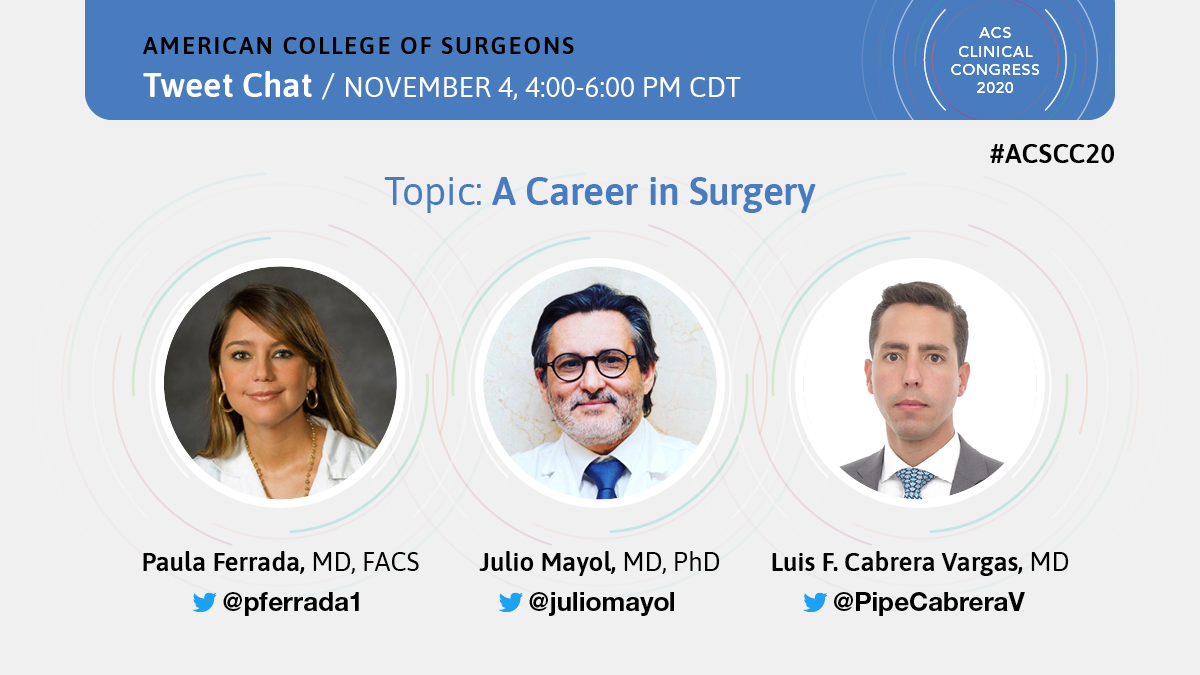 American College of Surgeons (@amcollsurgeons) on Twitter photo SAVE THE DATE: Nov. 4 at 4 pm CDT for <a href="/AmCollSurgeons/">American College of Surgeons</a> Clinical Congress 2020 Tweet Chat on “A Career in Surgery." Moderators will share insights and #ACSCS2020 sessions on this topic that are still available to view! SAVE THE DATE: Nov. 4 at 4 pm CDT for <a href="/AmCollSurgeons/">American College of Surgeons</a> Clinical Congress 2020 Tweet Chat on “A Career in Surgery." Moderators will share insights and #ACSCS2020 sessions on this topic that are still available to view!
