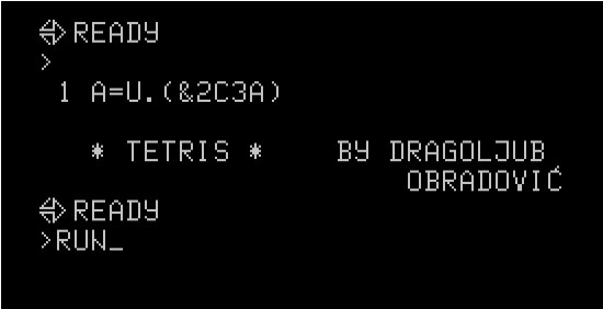 Many games were written in machine code because it ran much faster than BASIC, allowing for speed needed in games. Here's what LISTing Tetris looks like. Just one command telling the computer where to find machine code.