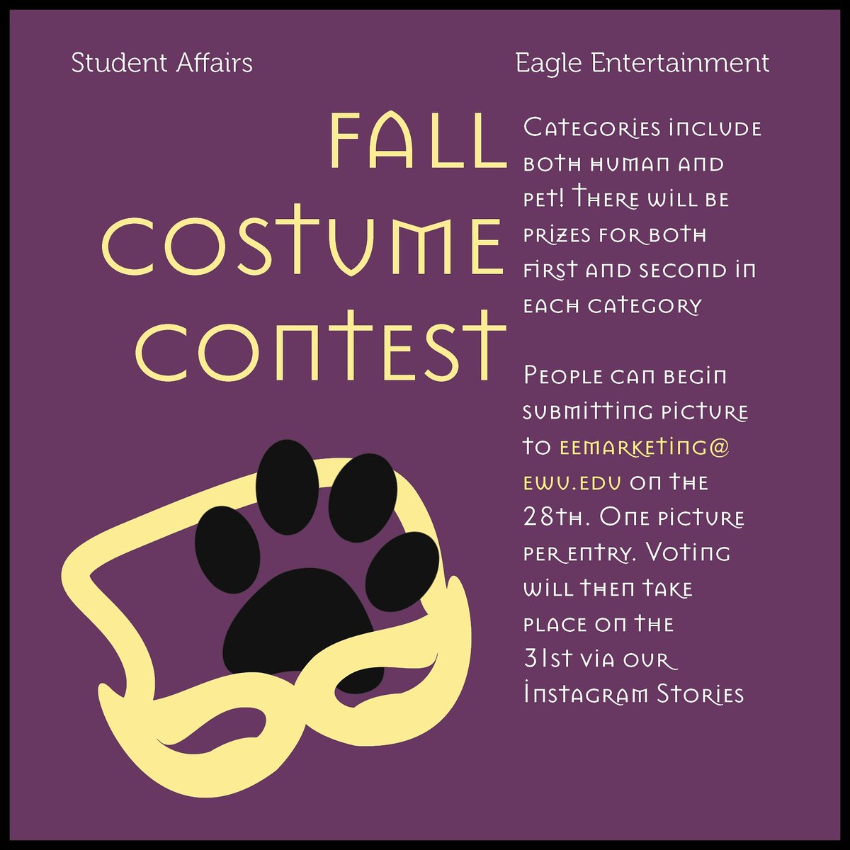 Do you have an awesome Halloween costume you want to show off? Then enter our Fall Costume Contest! There are two categories, one for humans and one for pets! There will be prizes for both first and second in each category. Voting will take place on our instragram stories!