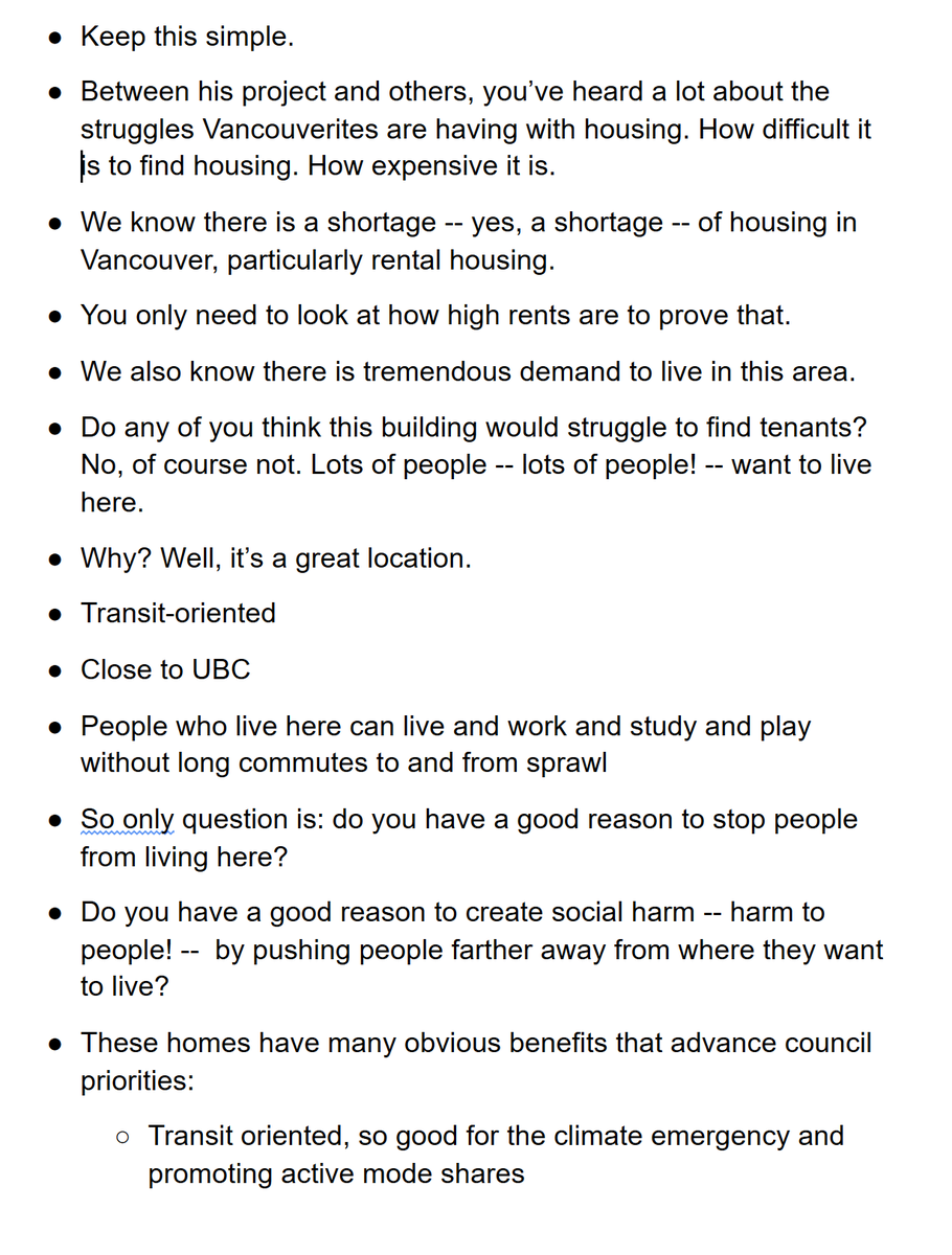 Here are my speaking notes in case you're curious. I strayed a bit too far off topic with the basement suite stuff so the Mayor had to redirect me back to being on topic  I knew I was probably pushing it but Carr's "right to sunlight" stuff was too ridiculous to not comment on!