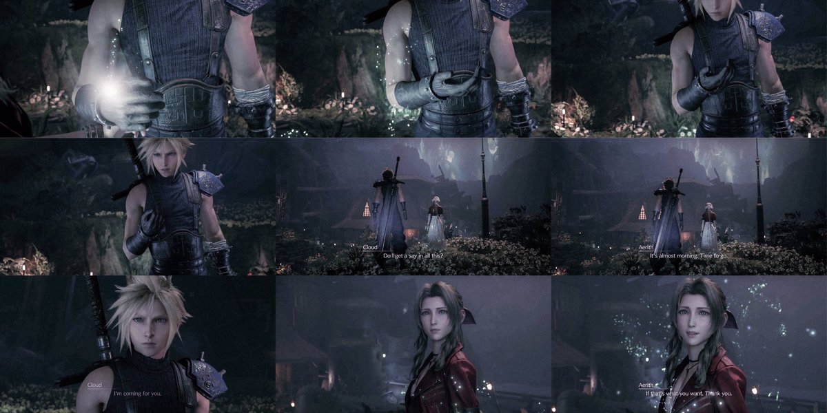 Resolution (Thread)Cloud makes the most expressions, takes the most initiative, and shows the most emotion and concern for Aerith compared to the other scenes.The comparison between this and the platonic scenes makes it clear who Cloud loves.  #Clerith  #クラエア