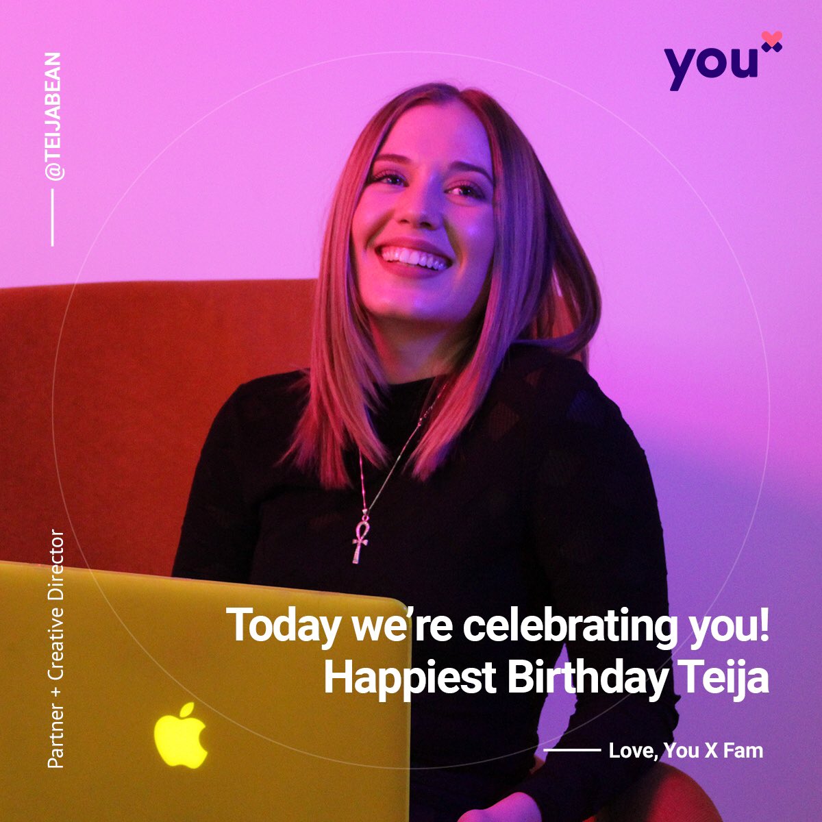 Happiest Birthday <a href="/TeijaBean/">Teija Bean</a> 🥳 

You X Venture’s Partner, Creative Director, and MVP, who supports, encourages and inspires us everyday! 

Go to send her some love ✨💌
