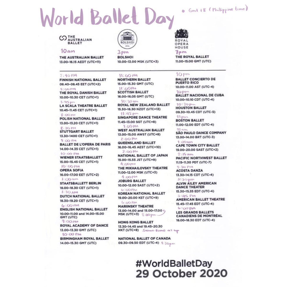 dancebylina's tweet photo. HAPPY WORLD BALLET DAY! 

Where all dancers, whether by profession or passion. Pass on this tradition and love to future generations of dancers. Included the schedule on the second photo with (GMT +8) Asian schedule 😆

#dancebylinadancewear 
#thestageiswhereveryouarestanding https://t.co/1fkuUIOq5v