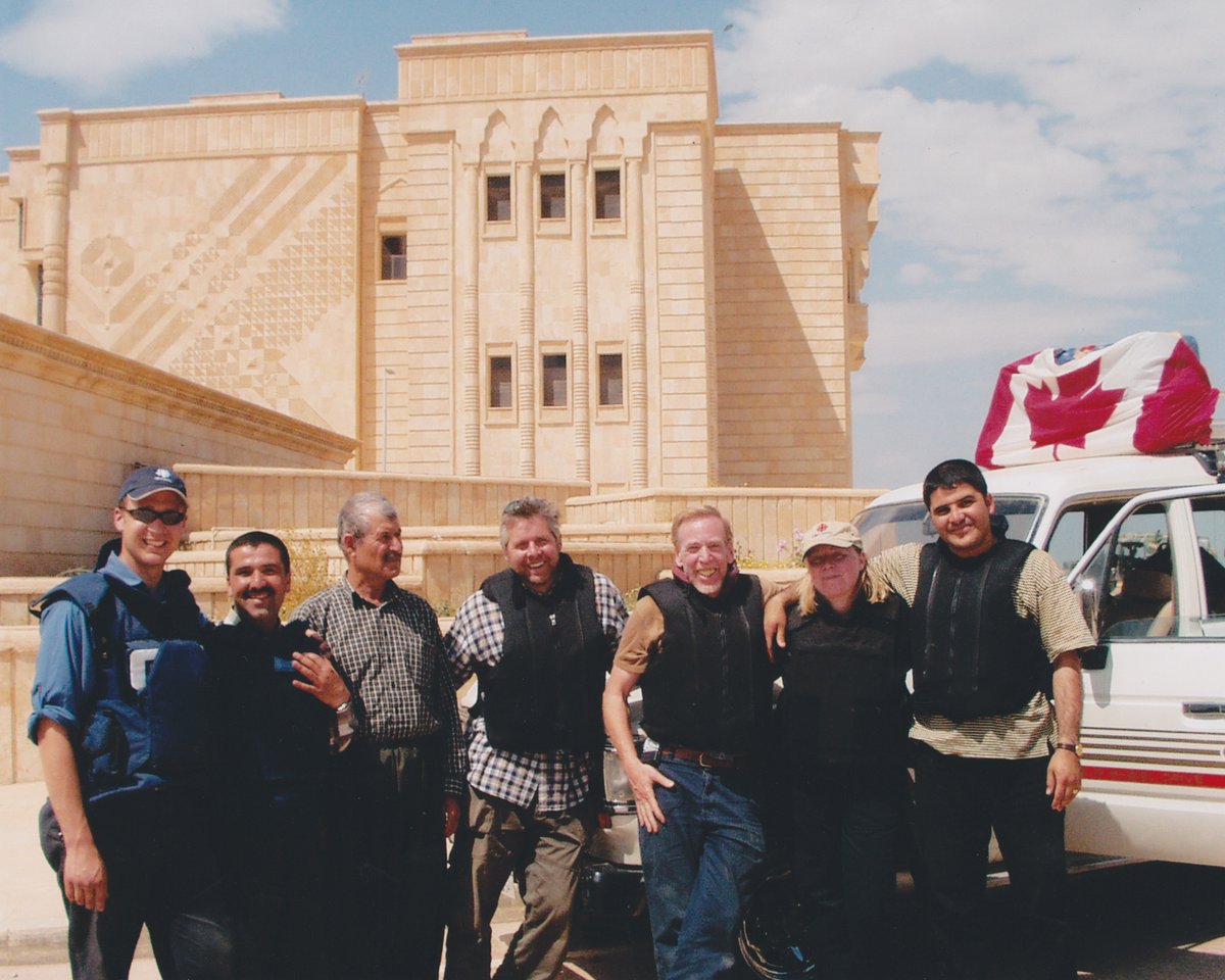 A year after Afghanistan (and a buzz cut from a soldier -- big mistake) came Iraq. What a fascinating, cultural rich nation that would soon experience horror. This is outside Saddam& #39;s Palace in Tikrit with the legendary Patrick Brown and videograoher Glen Kugelstadt 2/4