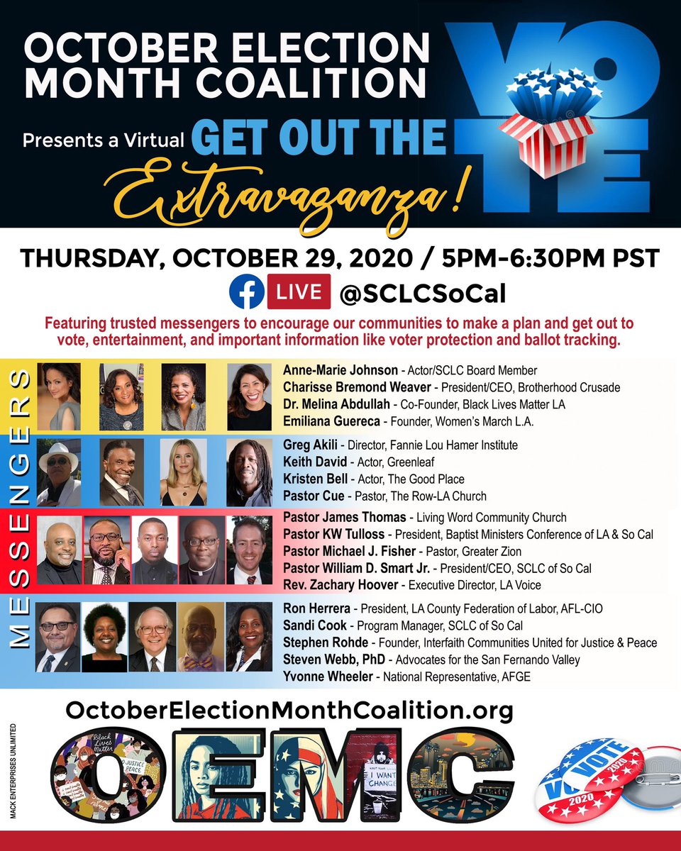 sclcsocal's tweet photo. Join us tomorrow on our Facebook Live page @ SCLCSoCal 5pm PT #vote https://t.co/6qxVtSgtCO