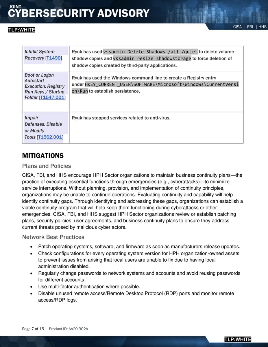 “Ryuk actors will commonly use commercial off-the-shelf products, such as Cobalt Strike and PowerShell Empire, in order to steal credentials.. quickly map the network in order to enumerate the environment to understand the scope of the infection“VERY BAD https://us-cert.cisa.gov/ncas/alerts/aa20-302a