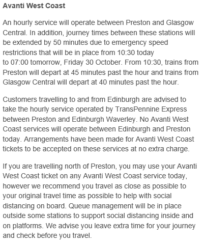 nationalrailenq's tweet photo. ⚠️#UKWeatherWarning - Please find information on amendments to Avanti West Coast services today: https://t.co/E2x2YtAhAV