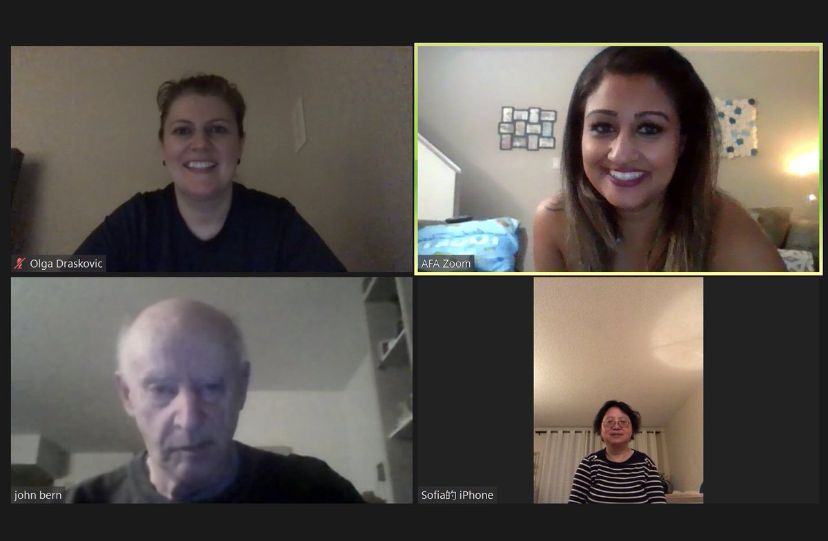 We love keeping in touch with our participants through our virtual exercise program! Our program is free and people of all abilities are welcome to join. Currently, we have classes on Monday afternoon, Wednesday nights, and Saturday mornings. Register at bit.do/joinAFA