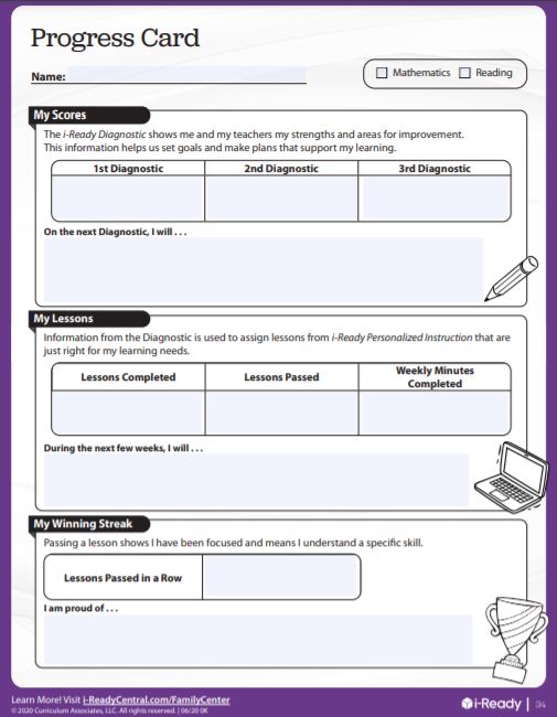 CurriculumAssoc's tweet photo. We heard you wanted an #iReady S worksheet to capture Diagnostic data AND online lessons... it is here! Visit https://t.co/IqxBqVlTHJ for the new Student Progress Card to facilitate data chats and tracking with your #iReady champs. We can't wait to see these in action! #MyiReady https://t.co/wNmTyCZTph