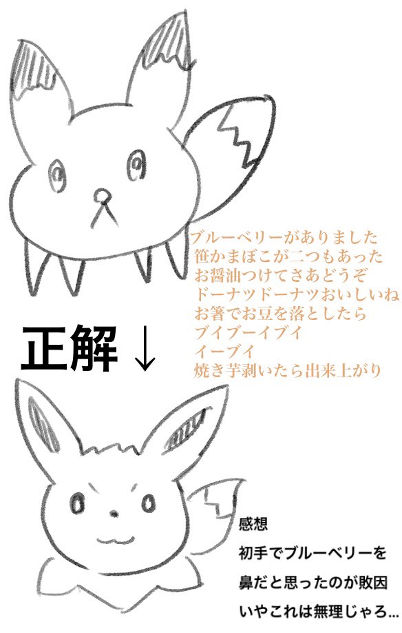 息抜きに正解を見ないで絵描き歌の歌詞だけ見て絵を描いてみたよ!みんなもやってみよう! 