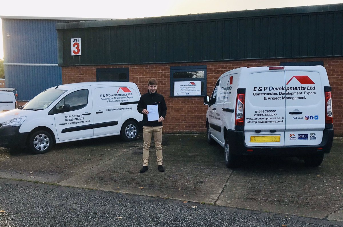 epdevelopments's tweet photo. Congratulations to Morgan Penny. Since passing his two year HNC in Construction Management with a distinction *.  He continues his career progression and has entered his third year at university studying BSc (Hons)Quantity Surveying, while working for the family business. https://t.co/CSaQpIxfkI