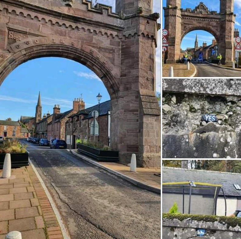 54. Both the 500 mile & 1320 mile Digital Covenant indy-walk team are planting Yes Stones on their route, in addition to End London Rule stickers. Brechin, Kirriemuir and Forfar came in for some attention yesterday. Rock off.