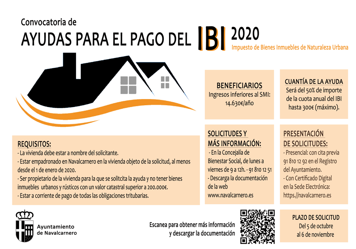 Os dejamos la información sobre las ayudas para el pago del IBI 2020. A continuación se detallan los requisitos. Para ver toda la información y descargar las solicitudes, puedes hacerlo en el siguiente enlace: navalcarnero.es/navalcarnero/b…