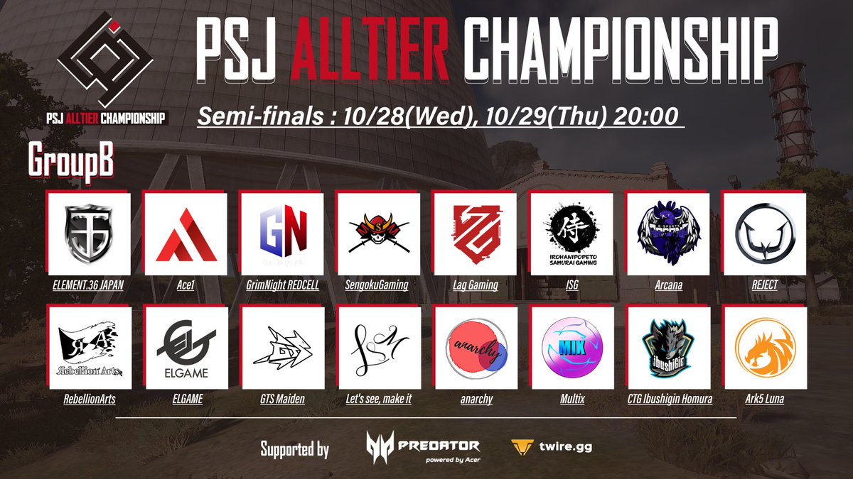 PUBGSCRIMJAPAN's tweet photo. 【PAC#2 Semi-finals Day2】
本日でGrand Finalsへの進出チームが決まります🔥
上位チームが逃げ切るのか、それとも下位チームが巻き返すか！？
実況はneo99(@Neo99J)
配信はB→A→B→A→Bで行います。
▶️ https://t.co/ntzDy0D53i

⚠️Semi-finalsは20時開始です！
#PAC2 #戦いたいヤツドンドン行こう https://t.co/HlKL663LdH