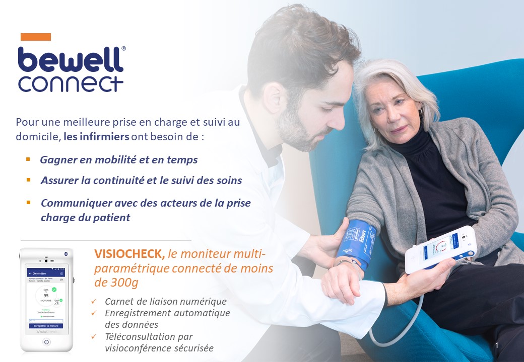 BewellConnect's tweet photo. #VisioCheck, l'outil indispensable pour des infirmiers en visite au domicile du patient, offre de nombreux avantages : Facile à transporter(<300g),multiparamétrique, visioconférence avec un médecin, gain de temps (enregistrement automatique des constantes).https://t.co/KZ1l20wBwE https://t.co/pPBHgAZ0x1