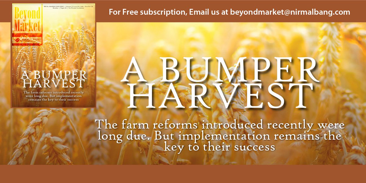 Beyond_Market's tweet photo. A Bumper Harvest

The farm reforms introduced recently were long due. But implementation remains the key to their success.

To view Beyond Market Volume 12, Issue 9 (Issue 173),
(Links in the comment)

@NirmalBang 
#Beyondmarket #Beyondmagazine #Investmentmagazine https://t.co/3Og9msmEGh