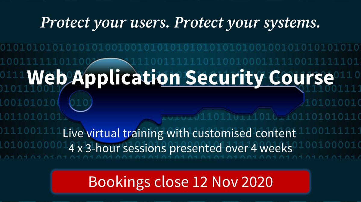IncusData's tweet image. This is your only chance to join our Web Application Security course in 2020. Book NOW at subscribepage.com/web-applicatio…