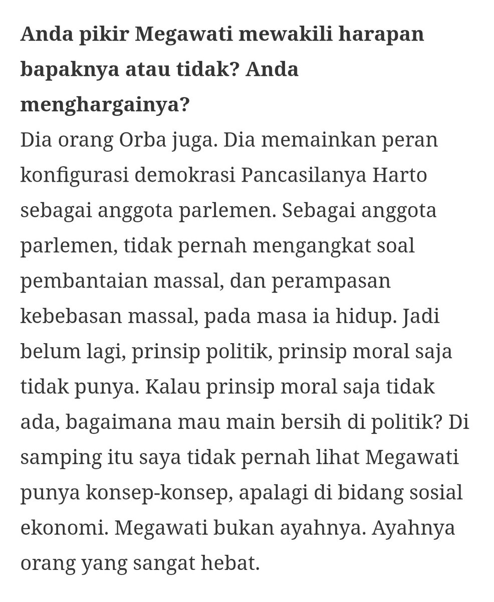 mazzini_gsp's tweet photo. Pandangan Pramoedya Ananta Toer terhadap Megawati. Saat wawancara Pram dengan Amy Goodman dalam program radio Democracy Now. Pada 26 April 1999 di New York. https://t.co/gBKpKtUULs