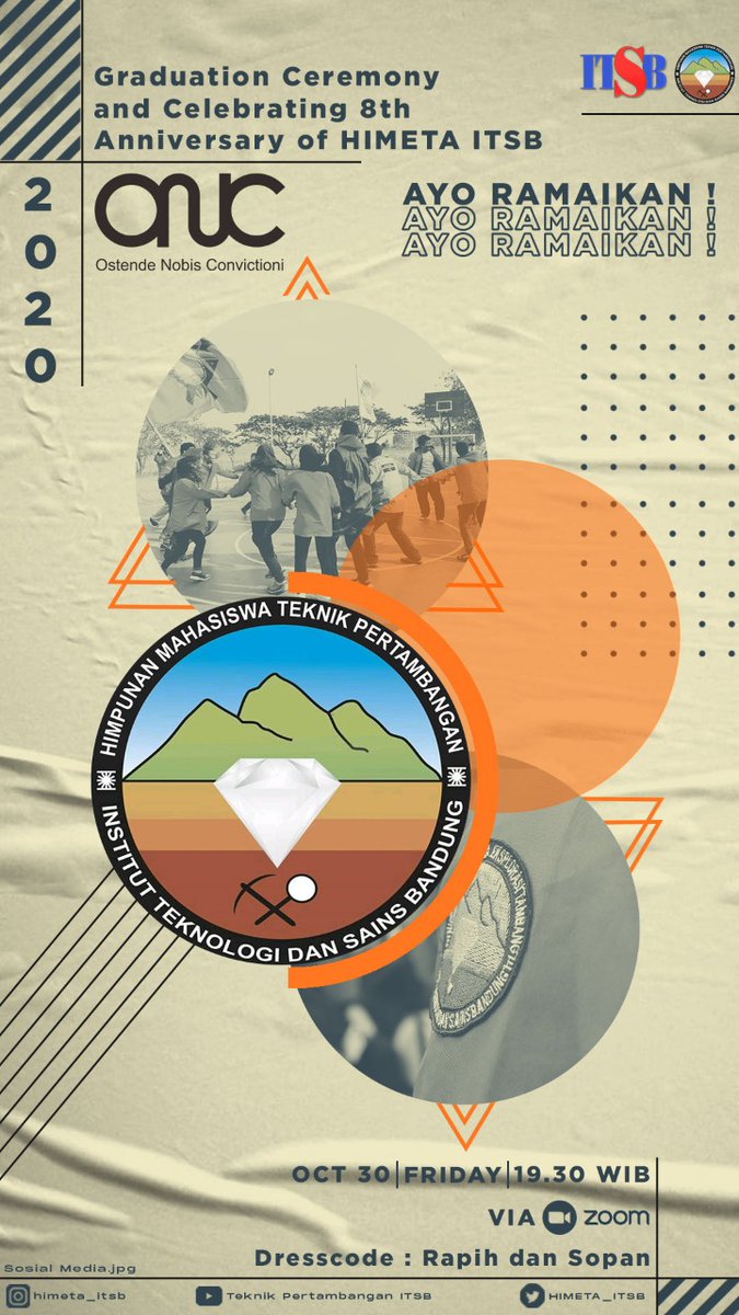 [INVITATION]
Salam Tambang !
Abang-abang dan Kakak-kakak kami mengundang kalian untuk berpartisipasi dalam acara ONC - Graduation Ceremony and Celebrating 8th Anniversary of HIMETA ITSB yang akan di selenggarakan pada :
Hari, tanggal : Jumat, 30 Oktober 2020
Jam : 19.30 - selesai
