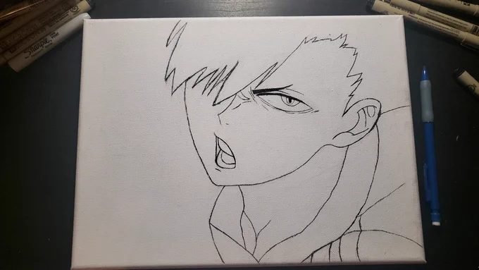 i forgot i bought some canvases so i sketched and outlined kuroo

i will be painting him sometime soon 