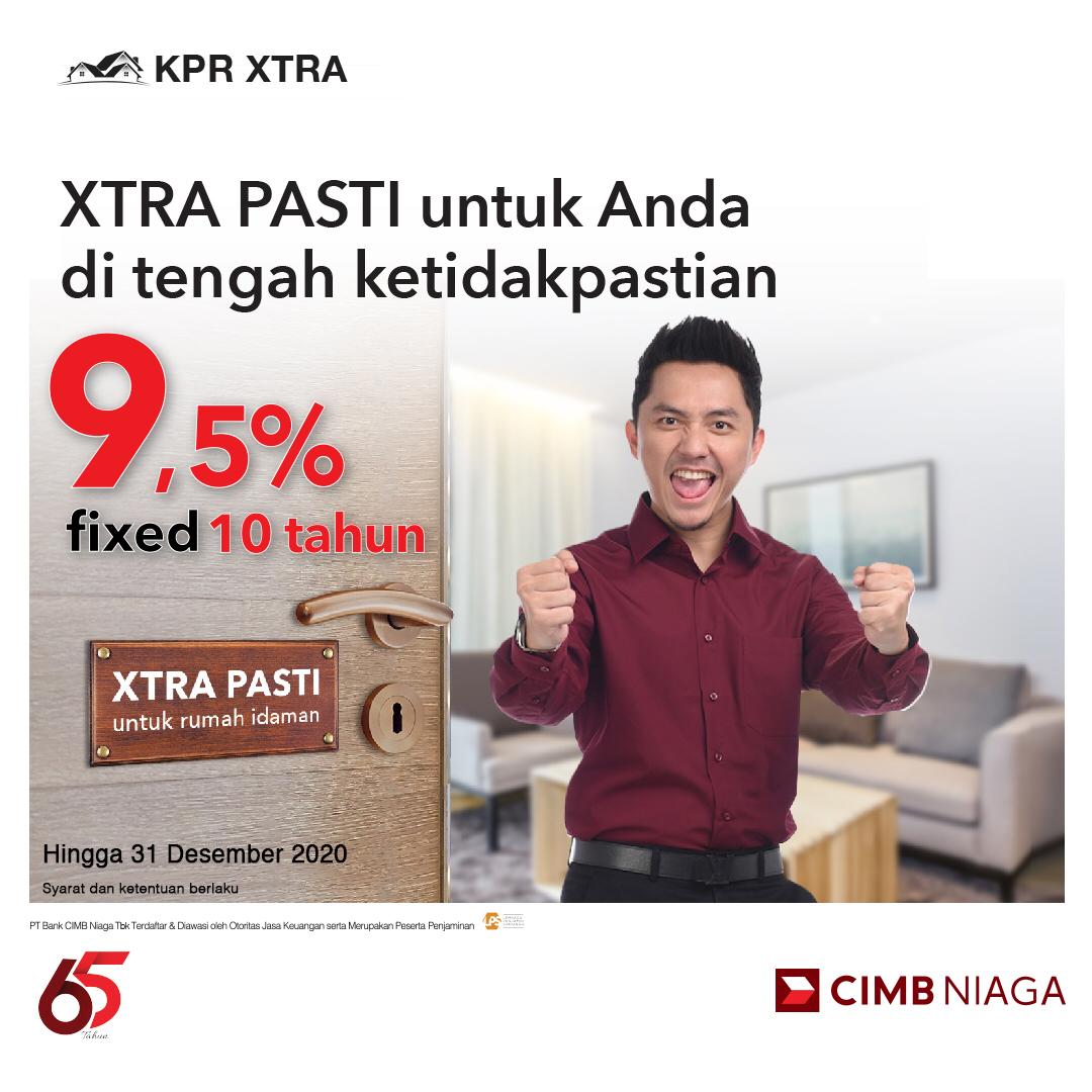 CIMBNiaga's tweet photo. Ada yang pasti di tengah ketidakpastian ini. Ada KPR XTRA CIMB Niaga dengan penawaran yang XTRA Pasti 9,5% fixed 10 tahun. Periode program hanya sampai 31 Des 2020.
Info lebih lanjut: https://t.co/zTs9s2bHS6 atau hubungi 14041
S&K berlaku.
#CIMBNiaga
#KPRCIMBNiaga
#KPRXtra https://t.co/BXXKdL8nDs