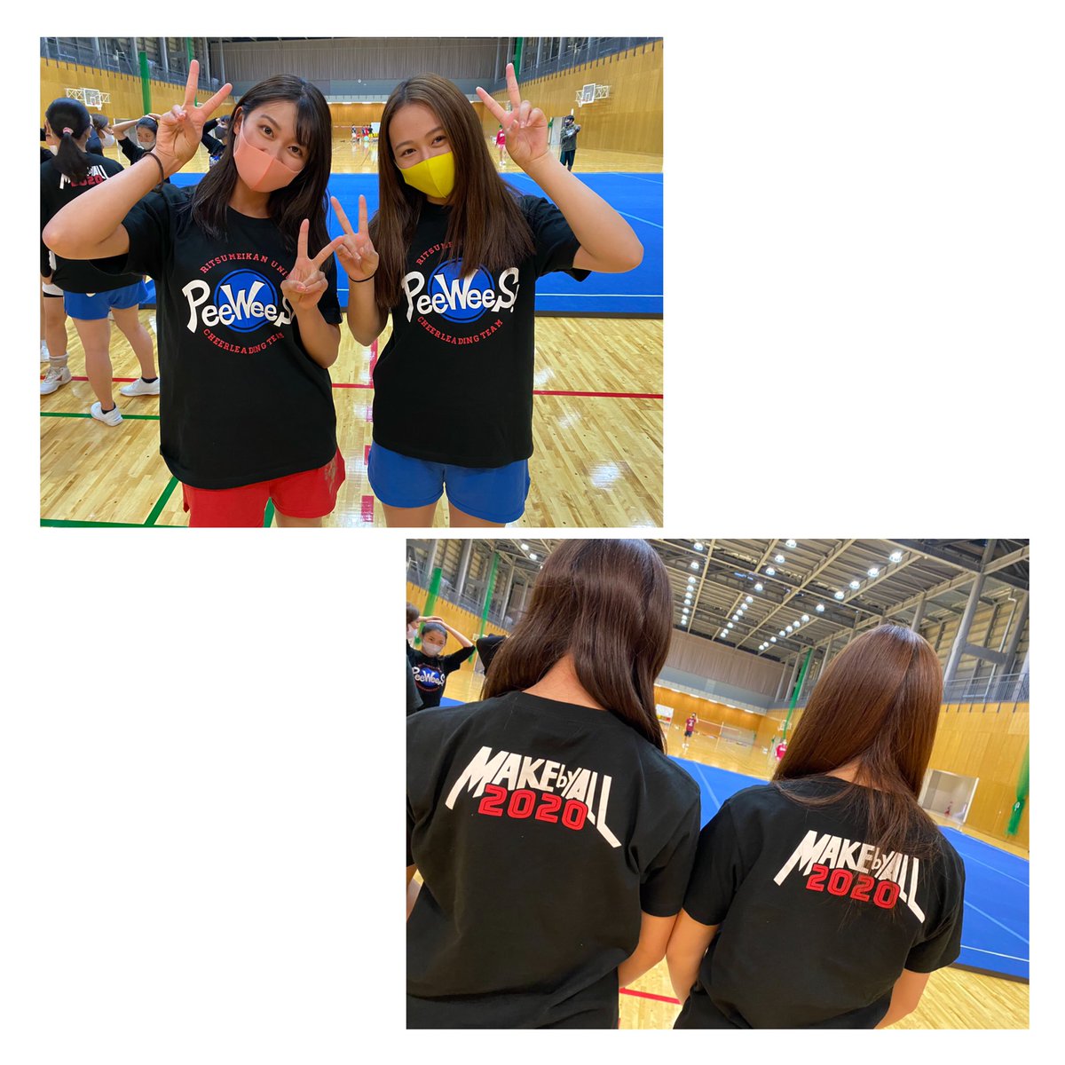 PeeWeeS_Rits's tweet photo. ついに、2020年度のTシャツができました👏🌈
写真のようなデザインになっています！💗

モデルは、4回生のはるかとちかなです✌️

PeeWeeS!のホームページにて一般販売も行なっているので、気になった方はぜひ、そちらをチェックしてみてください👀💫
プロフィールのURLからもホームページへ飛べます！ https://t.co/gMF4VHB9sP