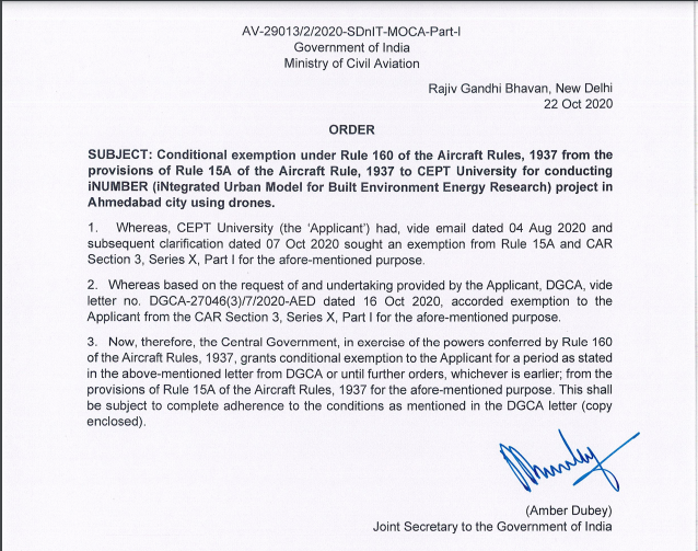 dronehelpline's tweet photo. Congartulations to #CEPT_University for receiving conditional #exemption from #DGCA for conducting iNUMBER project in Ahmedabad city using #drones.
Link to the order : https://t.co/Vt3pXlhy9K
#drones #dronesforlife #dronetechnology #dronesforgood #uav #uav_use https://t.co/Rj90rPUblD