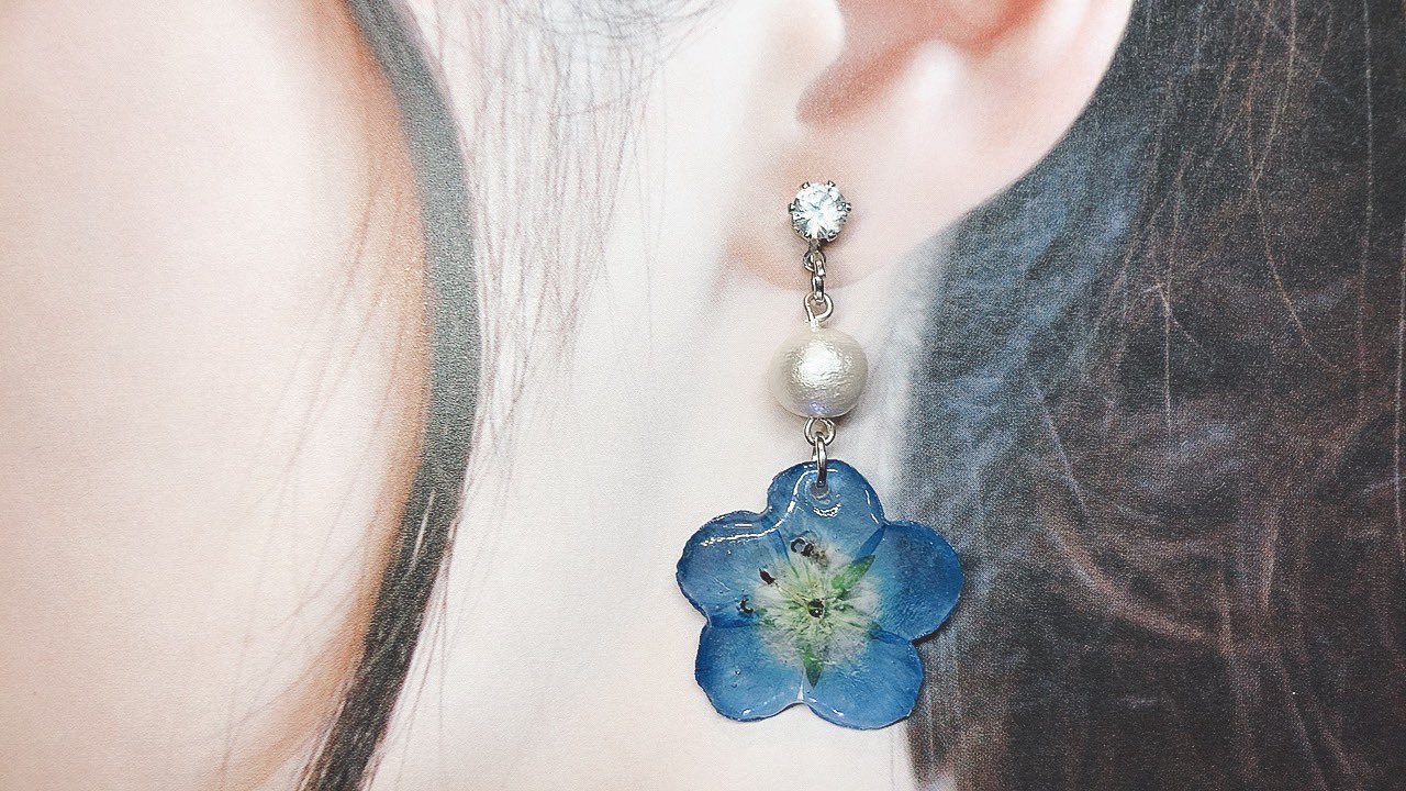 ネモフィラの押し花&ドライフラワー作成💙レジンピアス制作も