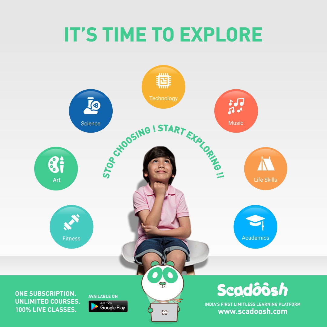SCADOOSHLABS's tweet photo. It's time to explore! Be it Arts, Academics, Life Skills, choose from a variety of courses only at Scadoosh! ONE Subscription UNLIMITED Courses! #ExploringIsTheNewLearning #scadoosh Download NOW! https://t.co/ngGyFFsDmj https://t.co/5SeNcXDp8Z