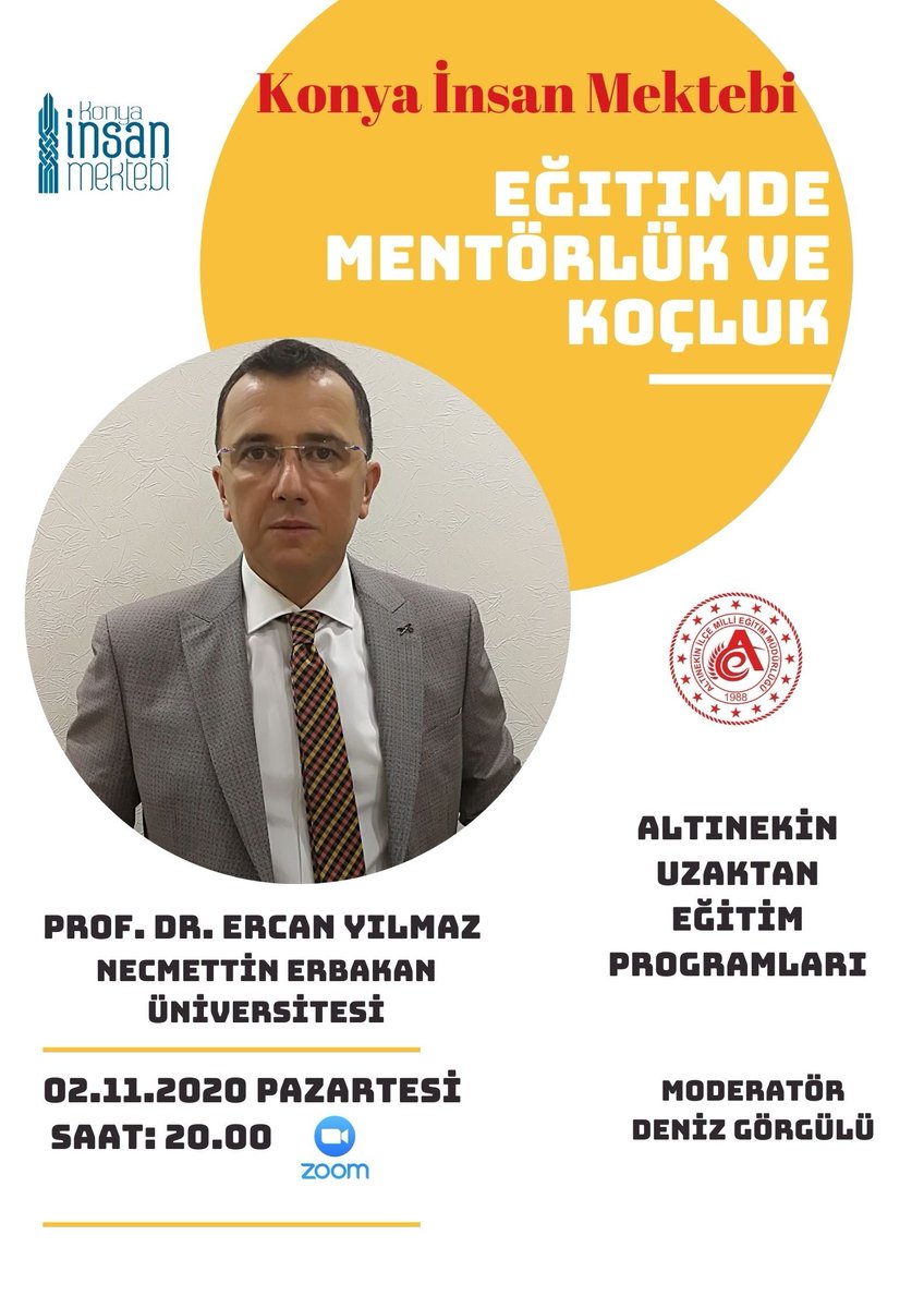 Altinekin İlçe Milli Eğitim Müdürlüğü Uzaktan Eğitim Programları kapsamında bu hafta Necmettin Erbakan Üniversitesi Eğitim Yönetimi Anabilim Dalı Başkanı <a href="/ercanylmz28/">ERCAN YILMAZ  #EGT</a> hocamızı konuk edeceğiz. 
<a href="/konyamem/">Konya İl MEM</a> 
<a href="/insanmektebi/">Konya İnsan Mektebi</a> 
<a href="/SeyitAliBuyuk/">Seyit Ali Büyük</a> 
<a href="/AltinekinMEM/">Altınekin İlçe MEM</a> 
<a href="/MahmutZengin42/">Mahmut Zengin</a> 
<a href="/brsdmr4224/">Barış DEMİR 🇹🇷 🇹🇷🇹🇷</a>