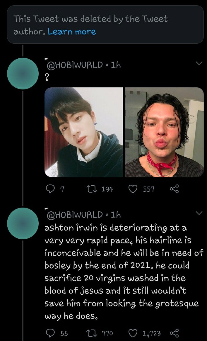 and he yet chose to comment, then it clearly shows his biases. But even if the original tweet (attached with ARMYs post) was deleted before he commented, I think he is wise enough to know not to speak without context. Shouldn't you refrain from commenting if you don't know +