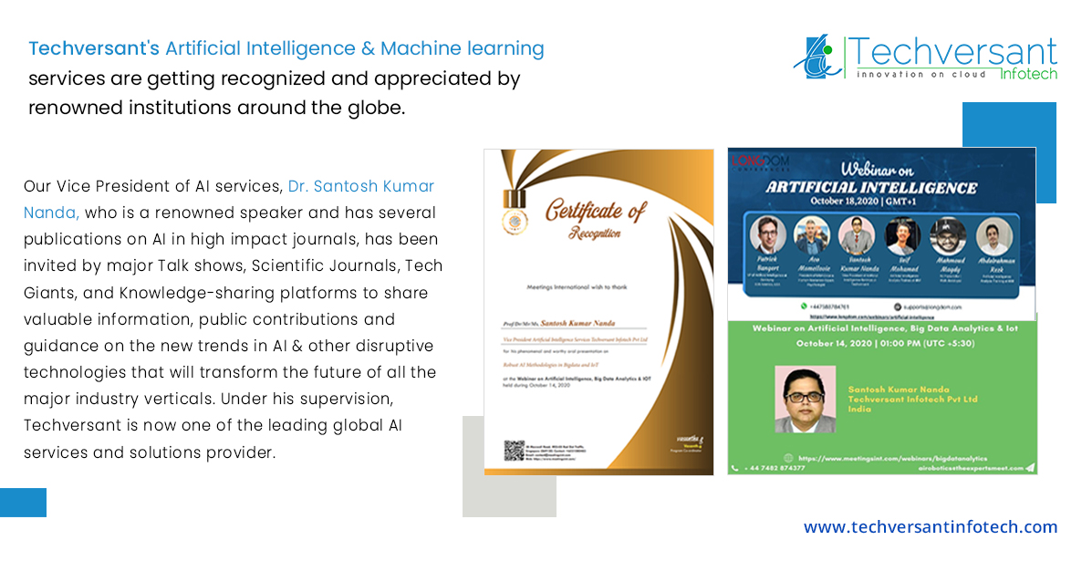 Techversant's tweet photo. Techversant's Artificial Intelligence and Machine learning services are getting recognized and appreciated by renowned institutions around the globe.
#techversant #AI #machinelearning #aiservices #IT #software #artificialintelligence #datascience #ml #bigdata #python https://t.co/Keh7tavtkm