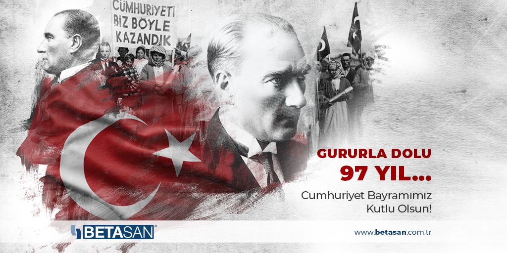 ‘’Türkiye Cumhuriyeti, ilelebet payidar kalacaktır.’’ M. Kemal Atatürk. Zorluklarla kazandığımız zaferler sonucunda elde ettiğimiz en kıymetli varlığımız cumhuriyetimizin, 97. yılı kutlu olsun! #Betasan #29Ekim #CumhuriyetBayramı