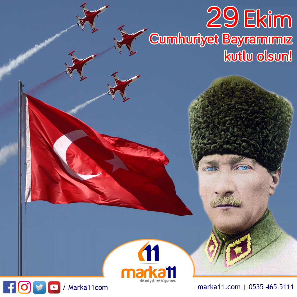 Bize bu özgürlüğü armağan eden başta Mustafa Kemal Atatürk ve Tüm Silah Arkadaşlarına saygı ve minnetle. Cumhuriyetimizin 97. Yılı kutlu olsun.
#29Ekim #CumhuriyetBayramı #29EkimCumhuriyetBayramı #Atamİzindeyiz #CumhuriyetBiziz #97Yıl #DoksanYediYılÖnceBugün
#Marka11 #Marka11com