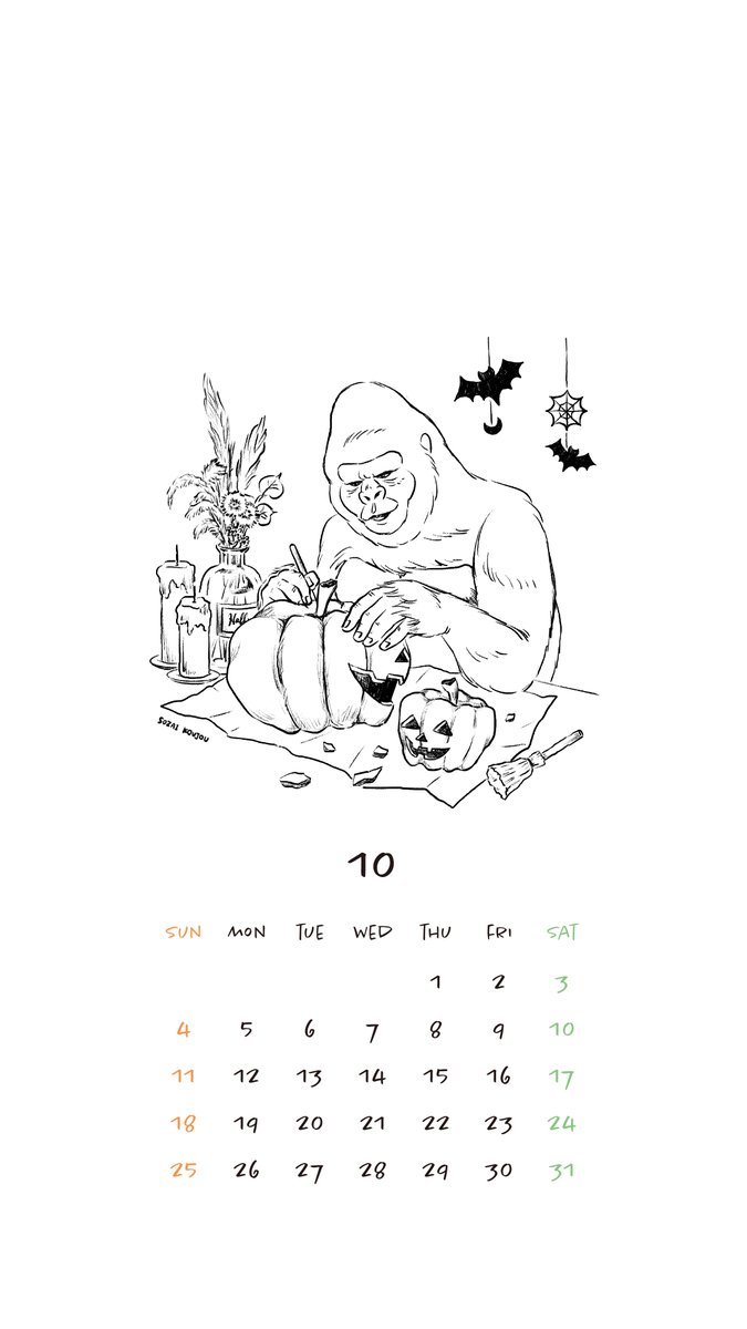 素材工場 ゴリラ推しのフリー素材サイト Twitterissa 10月の ゴリラカレンダー 壁紙 ハロウィン もラストスパートです スマホ用 タブレット Pc用の2つご用意しています こちらから画像保存してお使いください 以前ツイートした際に いいね して