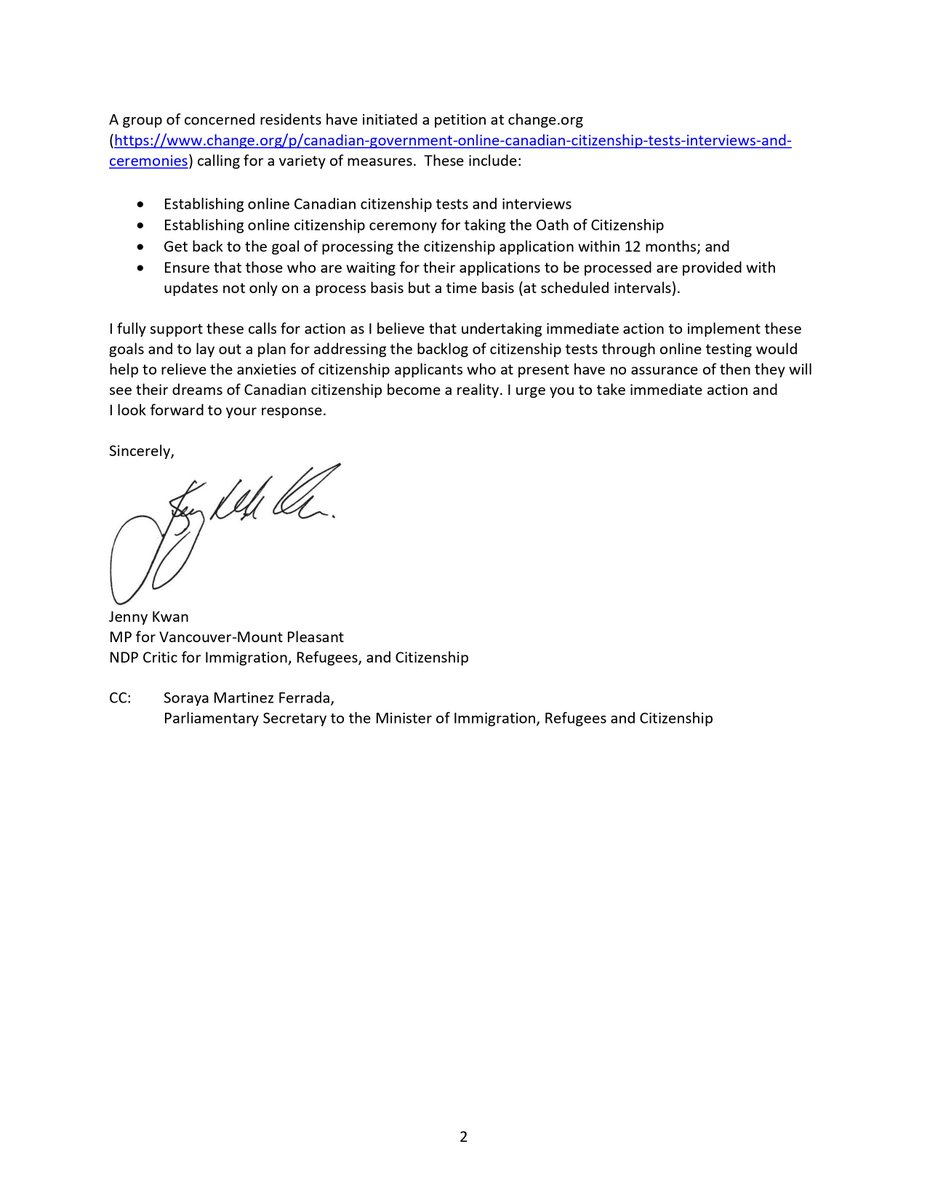 AdvocatesCtest's tweet photo. @JennyKwanBC 
#resume_citizenship_tests
We thank Jenny Kwan for her continued leadership and support for the cause of test resumptions.
Below find @AdvocatesCtest and @Rezvani_Hadi call for help that triggered an open letter sent to Federal Immigration Minister concerning https://t.co/QDYPkL8wvN
