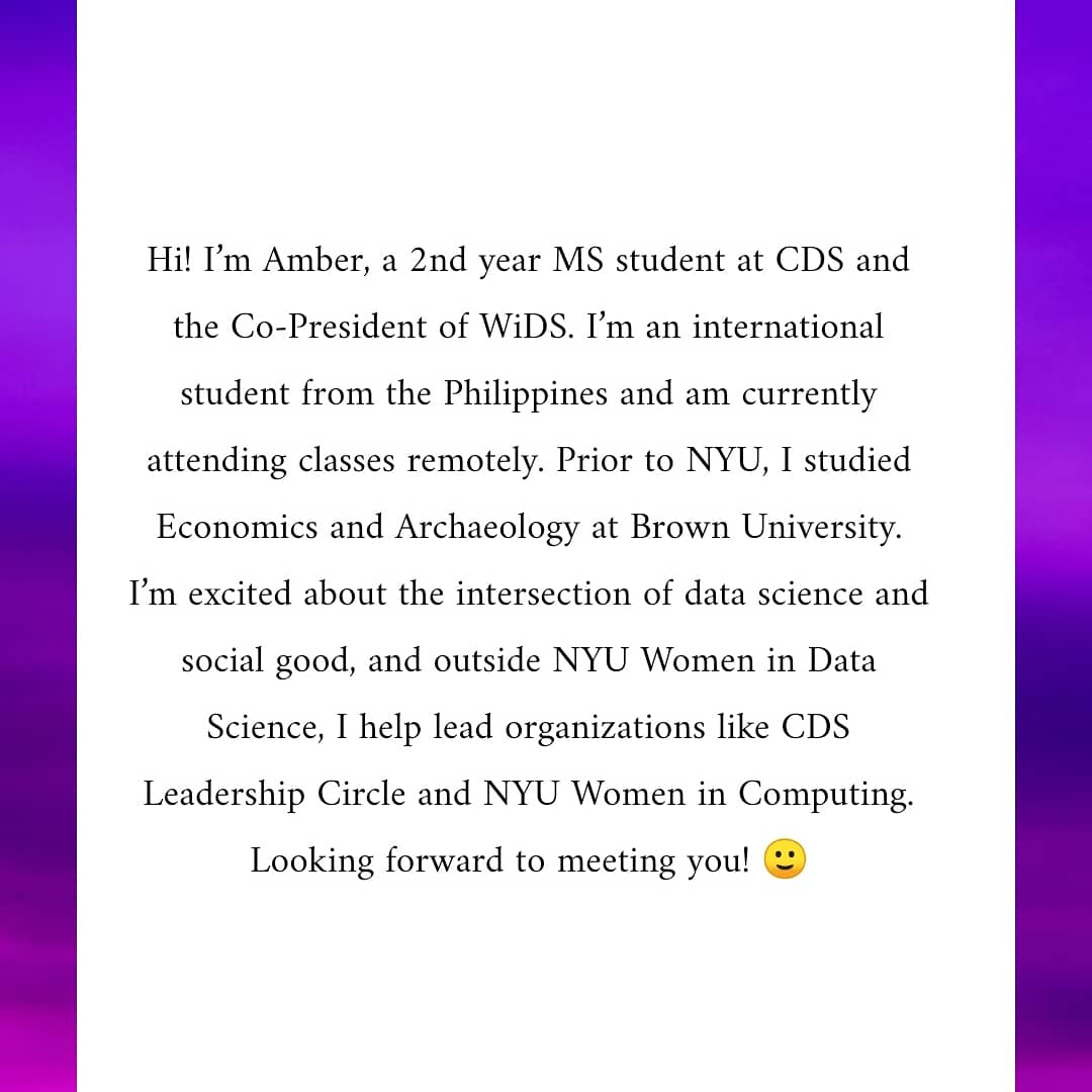 cdsWiDS's tweet photo. Meet our other co-president, @ambervteng! https://t.co/DCMDzX8jr7