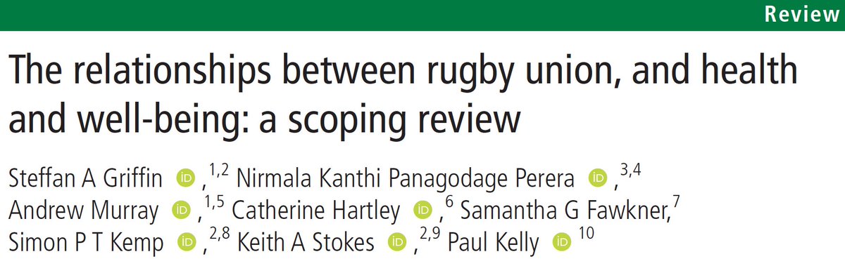 Out today in  @BJSM_BMJ  #HotOffThePressThe relationships between rugby union, and health and well-being: a scoping review A Thread - please feel free to share!  #RugbyAndHealth1/n