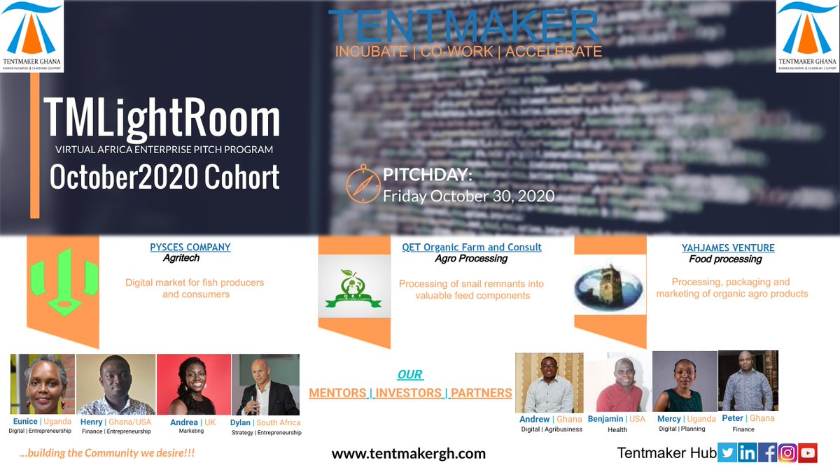 TentmakerGhana's tweet photo. #TMLightRoom... Creating the community we desire. A platform for creating the global enterprises for the next centuries of African origin. Thank you to our #Mentors #Investors and #Partners both seen and unseen. You're what Africa need.
#africanstartups #innovation #mentoring https://t.co/mwiQS6gYHC