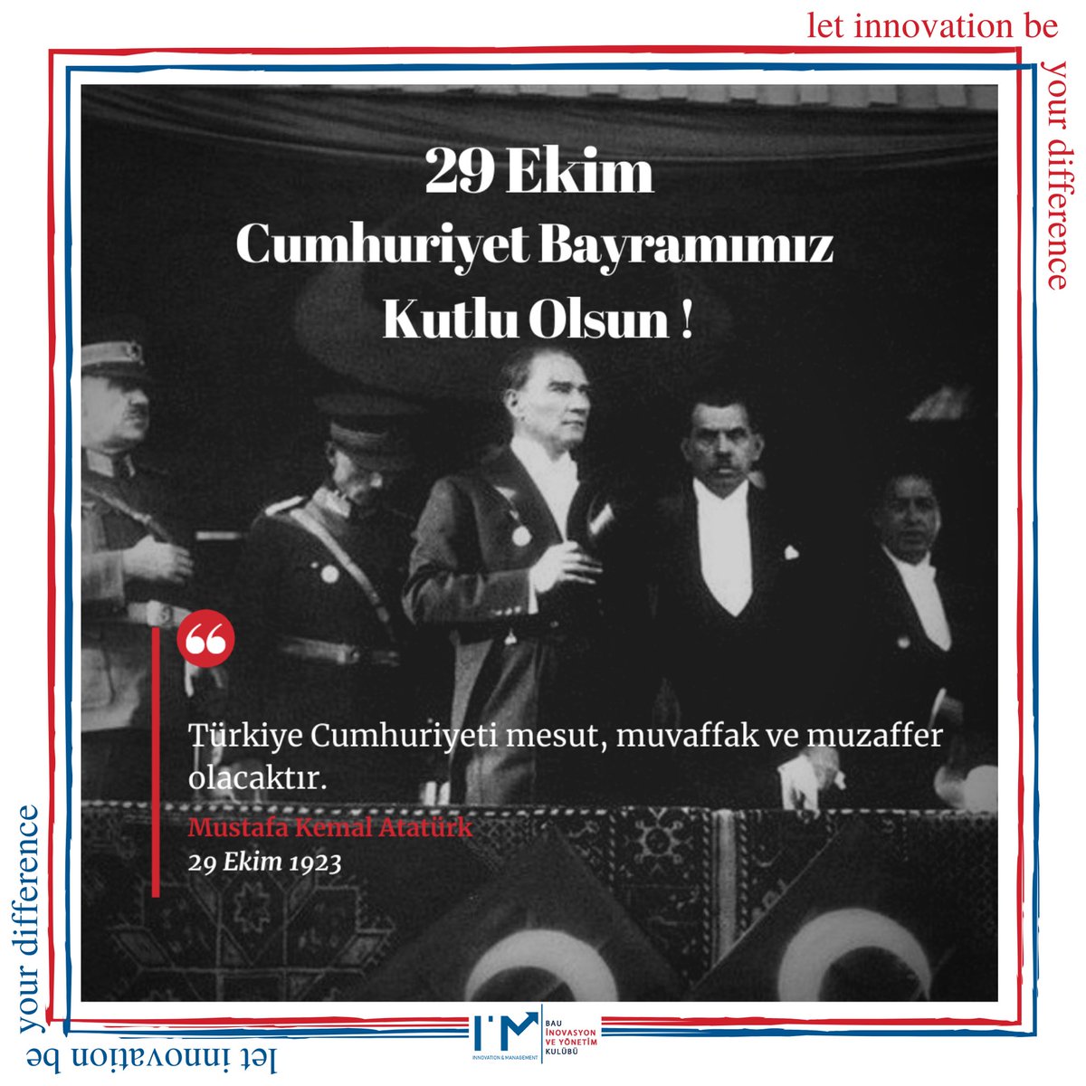 iambahcesehir's tweet photo. Bundan 97 yıl önce Ulu Önder Gazi Mustafa Kemal Atatürk ve silah arkadaşları bize en kıymetli hediyeyi, Cumhuriyet’i, hediye ettiler. Onu yükseltecek ve yüceltecek olan bizleriz, bu bayram hepimizin bayramı. Bayramımız kutlu olsun ! #29EkimCumhiyetBayramı #IMBAU https://t.co/7MWfUnrdtR