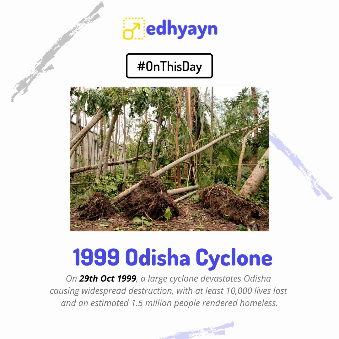 edhyayn's tweet photo. Oct 29: #OnThisDay in 1999, a large cyclone devastates Odisha causing widespread destruction, with at least 10,000 lives lost and an estimated 1.5 million people rendered homeless. https://t.co/5DxTJU5DzH