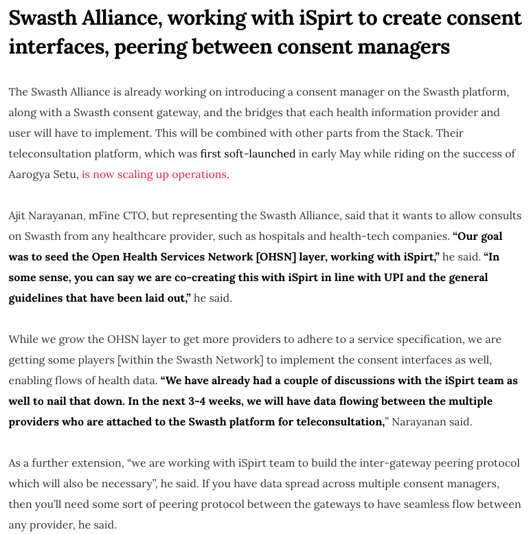 13. Swasth Alliance is, of course, working closely with iSpirt(15/n) https://www.medianama.com/2020/07/223-health-stack-swasth-alliance-livehealth-ispirt/