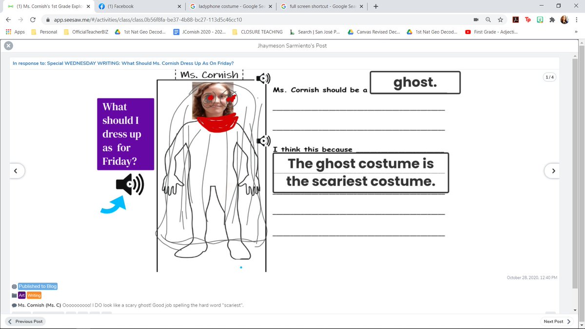 AskMsCornish's tweet photo. Sometimes we all need a fun writing assignment. Just a few of the gems my firsties did today for distance learning writing. https://t.co/V3Gj3Prl3n
