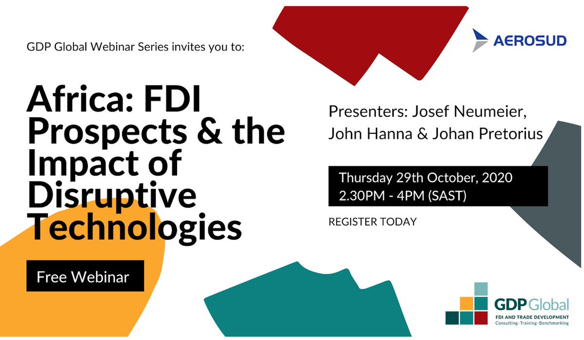 ✅ Last chance to register! 
As an economic promoter do you know which disruptive technologies present threats and which present opportunities for FDI?
Secure your place and join us later today: bit.ly/FDIWebinar29Oct